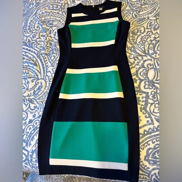 Tommy Hilfiger Striped Sheath Dress - Navy/Green/White Size 4 - Picture 3 of 4